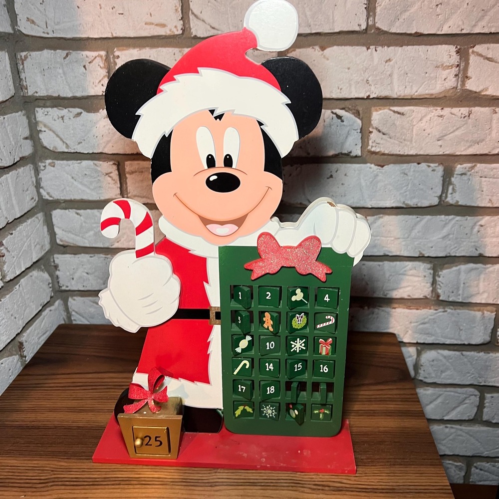 VTG Disney Mickey Mouse Christmas Advent Calendar Wooden Santa Countdown Holiday